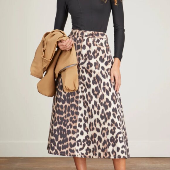 Ganni 100% Cotton Leopard Print Denim Skirt - Picture 7 of 11